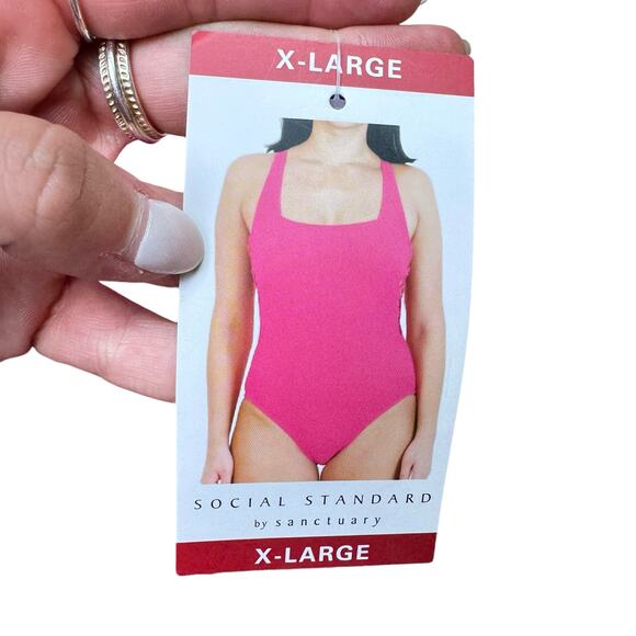 Social Standard by Sanctuary NWT Pink Ribbed Side Lace Up One Piece Swimsuit - Picture 9 of 10